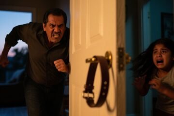 Padre de 62 años con chamarra de trabajo irrumpe en una sala para defender a su hija de un agresor armado con un cinturón