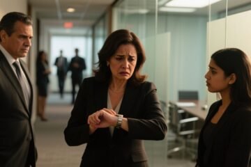 Ana en la sala de espera de Corporación Altamira junto a Rosa, su entrenadora de etiqueta, antes de la junta directiva