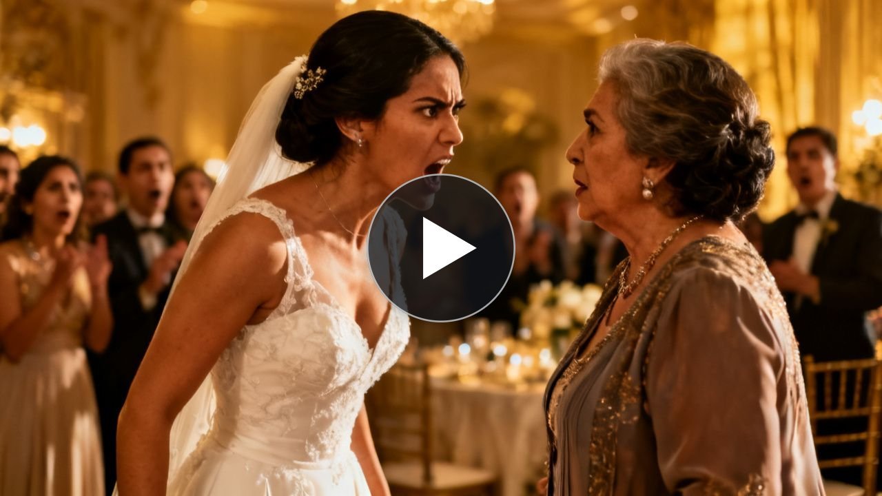 Novia enfrentando a su suegra en la recepción de la boda frente a los invitados