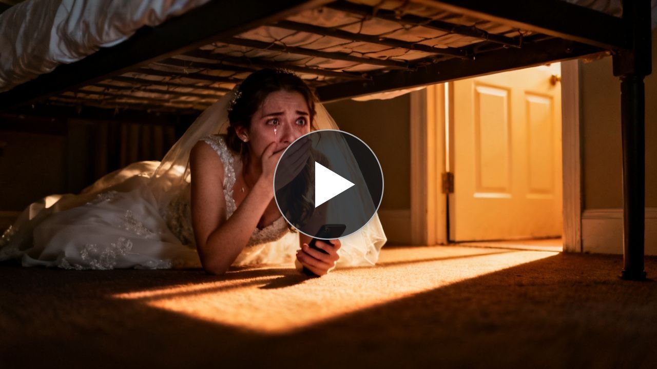 Bride hiding under a bed at night listening to her fiancé and mother-in-law conspiring in the bedroom